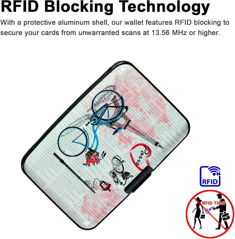 Kaabao حامل بطاقة الائتمان، حافظة بطاقات ائتمان معدنية صغيرة مع حجب RFID للنساء والرجال، ألومنيوم واقي، أكمام نحيفة (دراجة برج إيفل) - Image 3